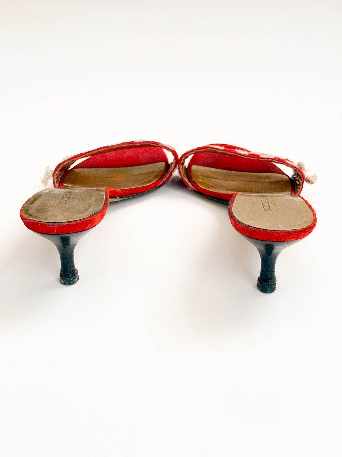 Dolce & Gabbana Red Suede Embroidered Kitten Heels