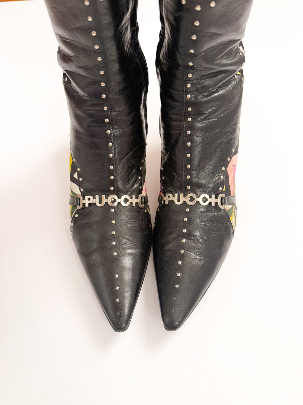Emilio Pucci Geometric Black Leather Boots
