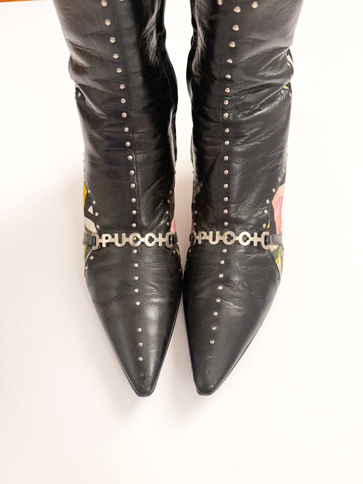 Emilio Pucci Geometric Black Leather Boots