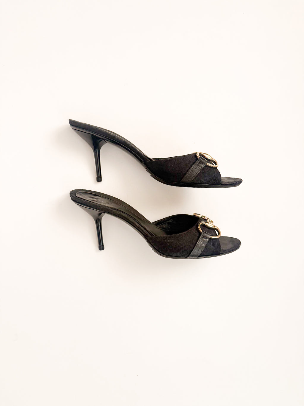 Gucci Black Monogram Horsebit Heels
