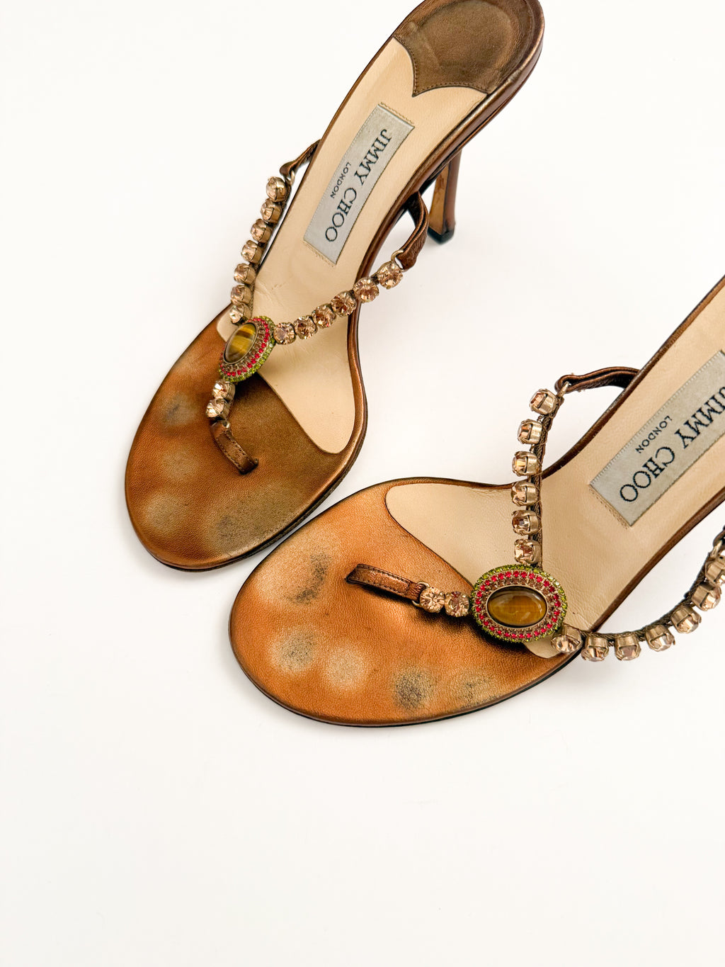 Jimmy Choo Brown Jewel Thong Heels