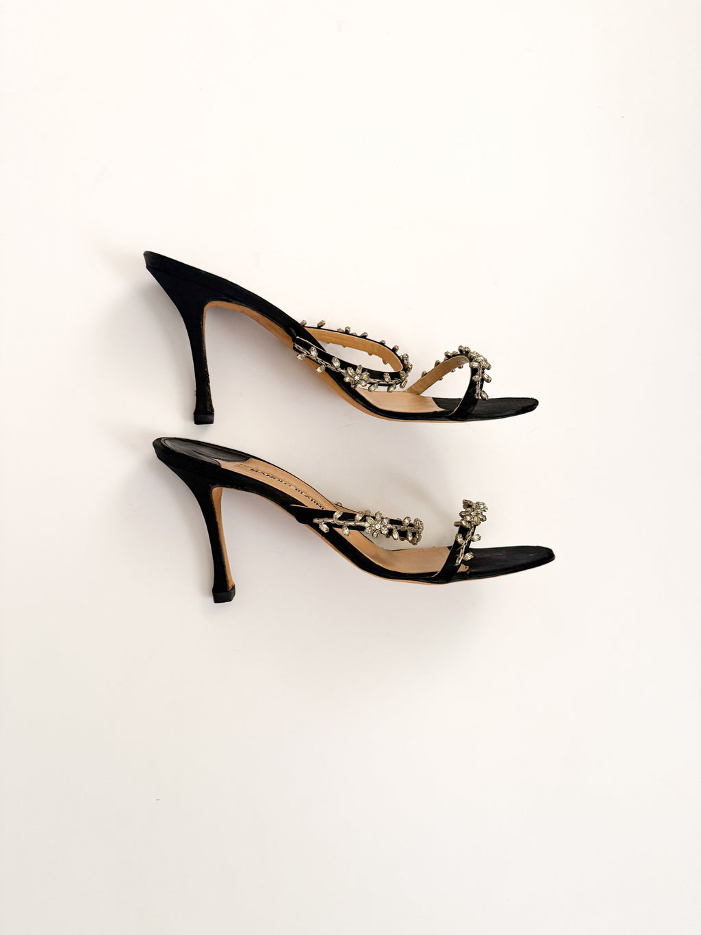 Manolo Blahnik Floral Crystal Black Heels