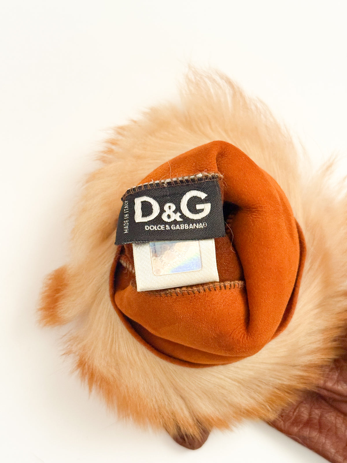Dolce & Gabbana Brown Rabbit Fur Leather Gloves