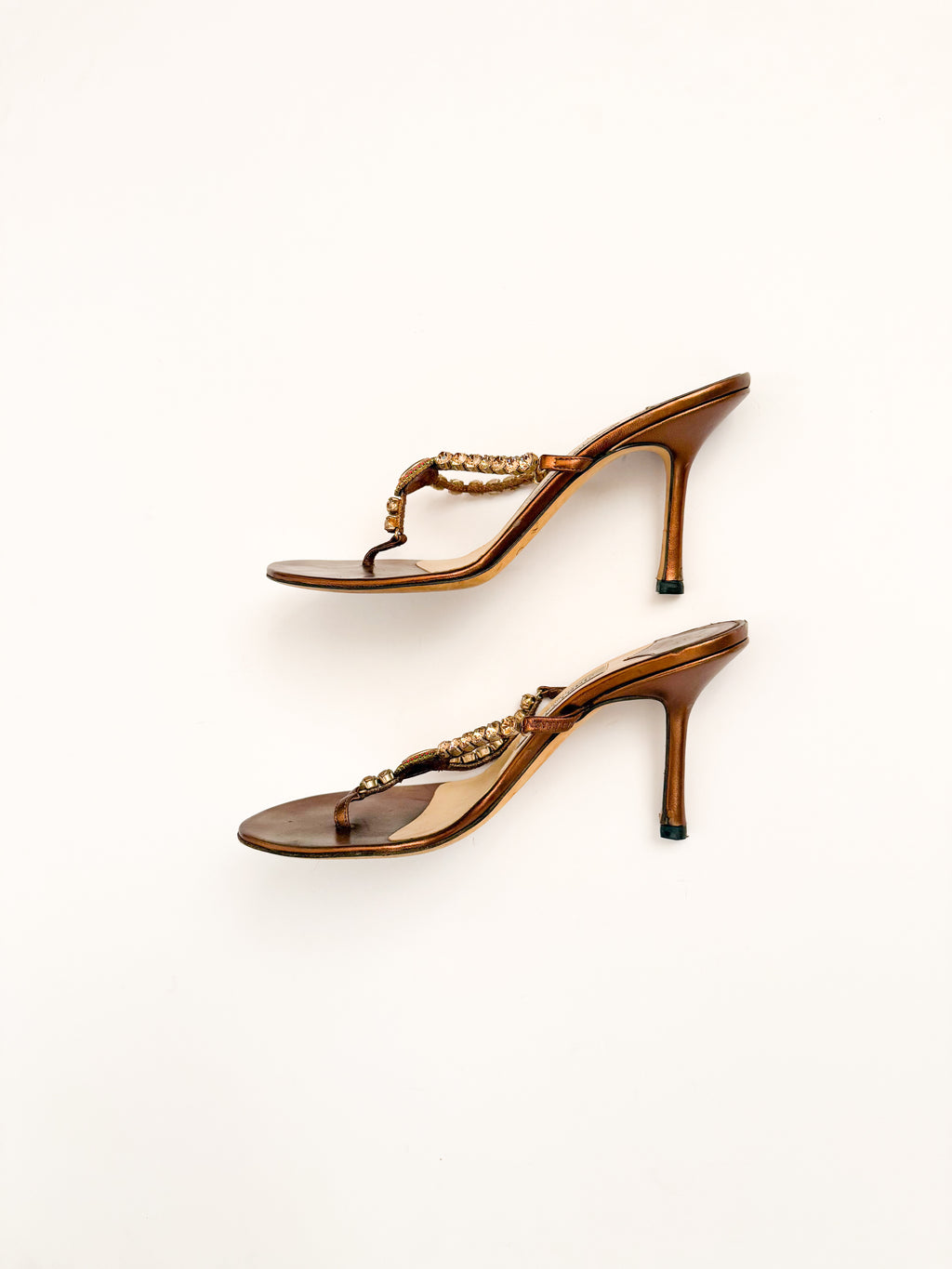 Jimmy Choo Brown Jewel Thong Heels