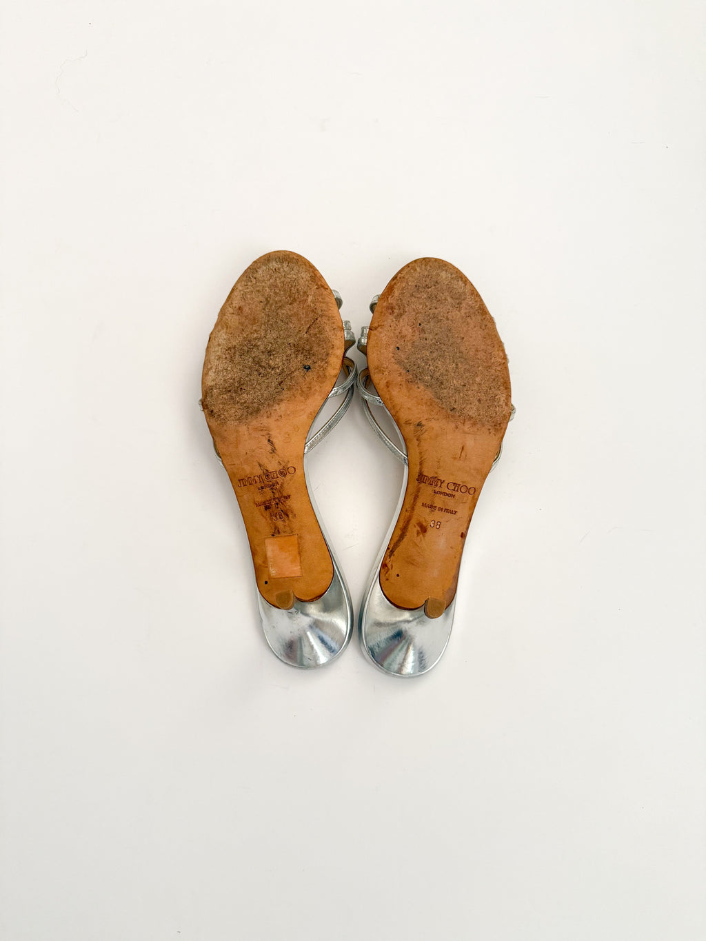 Jimmy Choo Metallic Silver Strappy Kitten Heels