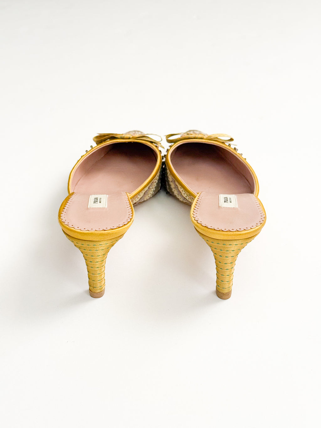Prada Yellow Ribbon Satin Bow Mules
