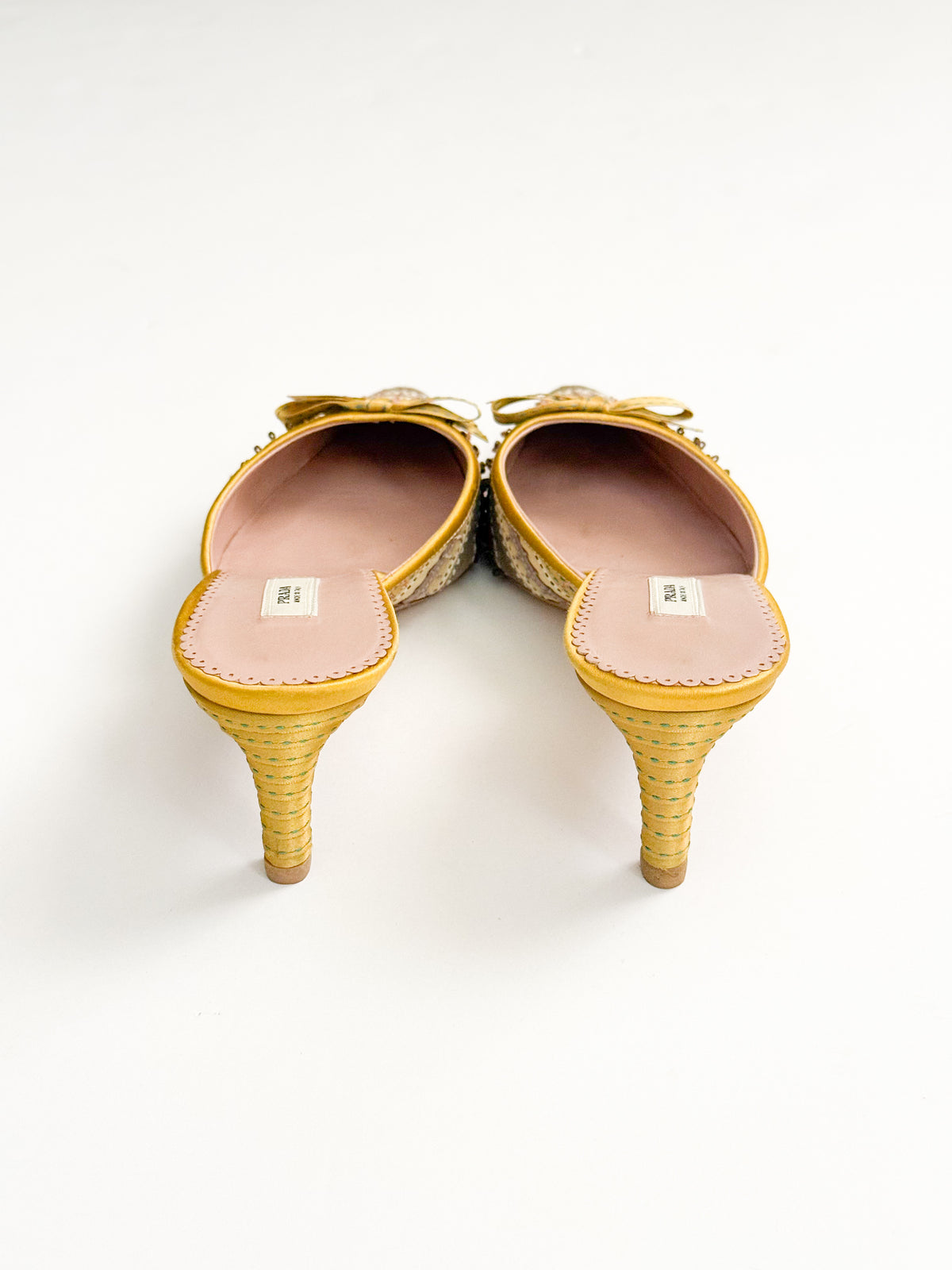 Prada Yellow Ribbon Satin Bow Mules
