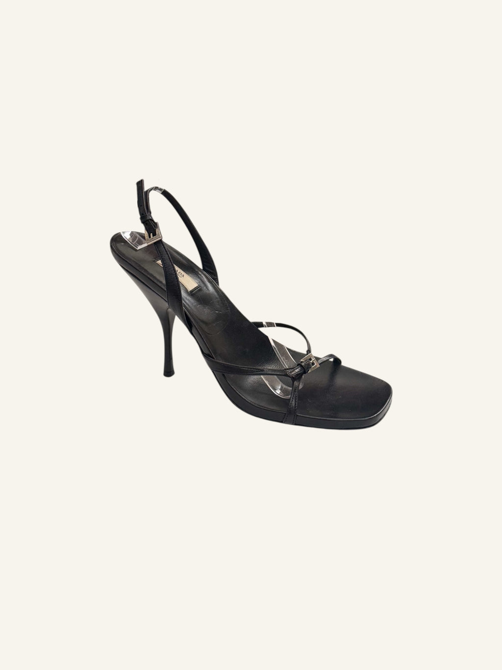 Prada Black Leather Buckle Slingback Heels