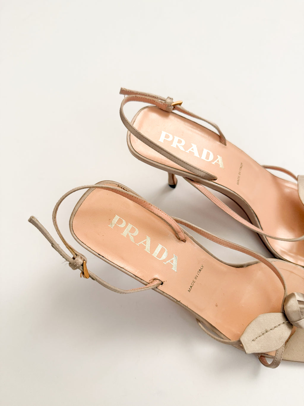 Prada Rosebud Nude Satin Slingback Heels