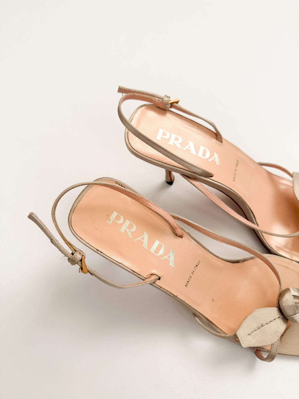 Prada Rosebud Nude Satin Slingback Heels