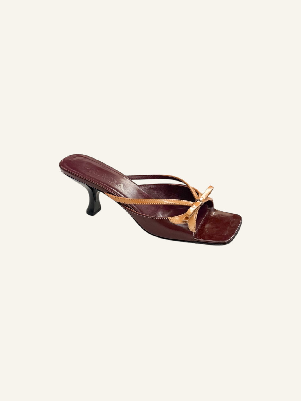 Prada Burgundy Bow Square Toe Kitten Heels