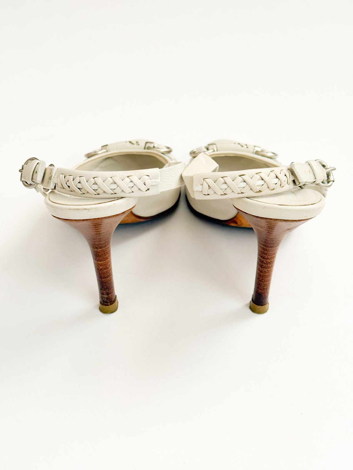 Christian Dior White Leather Round Toe Slingback Heels