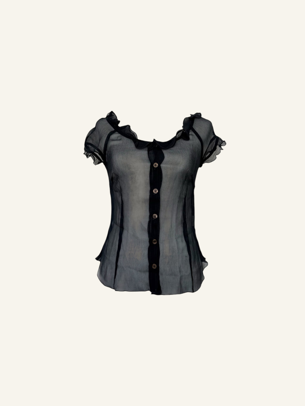 Moschino Silk Black Sheer Ruffle Blouse