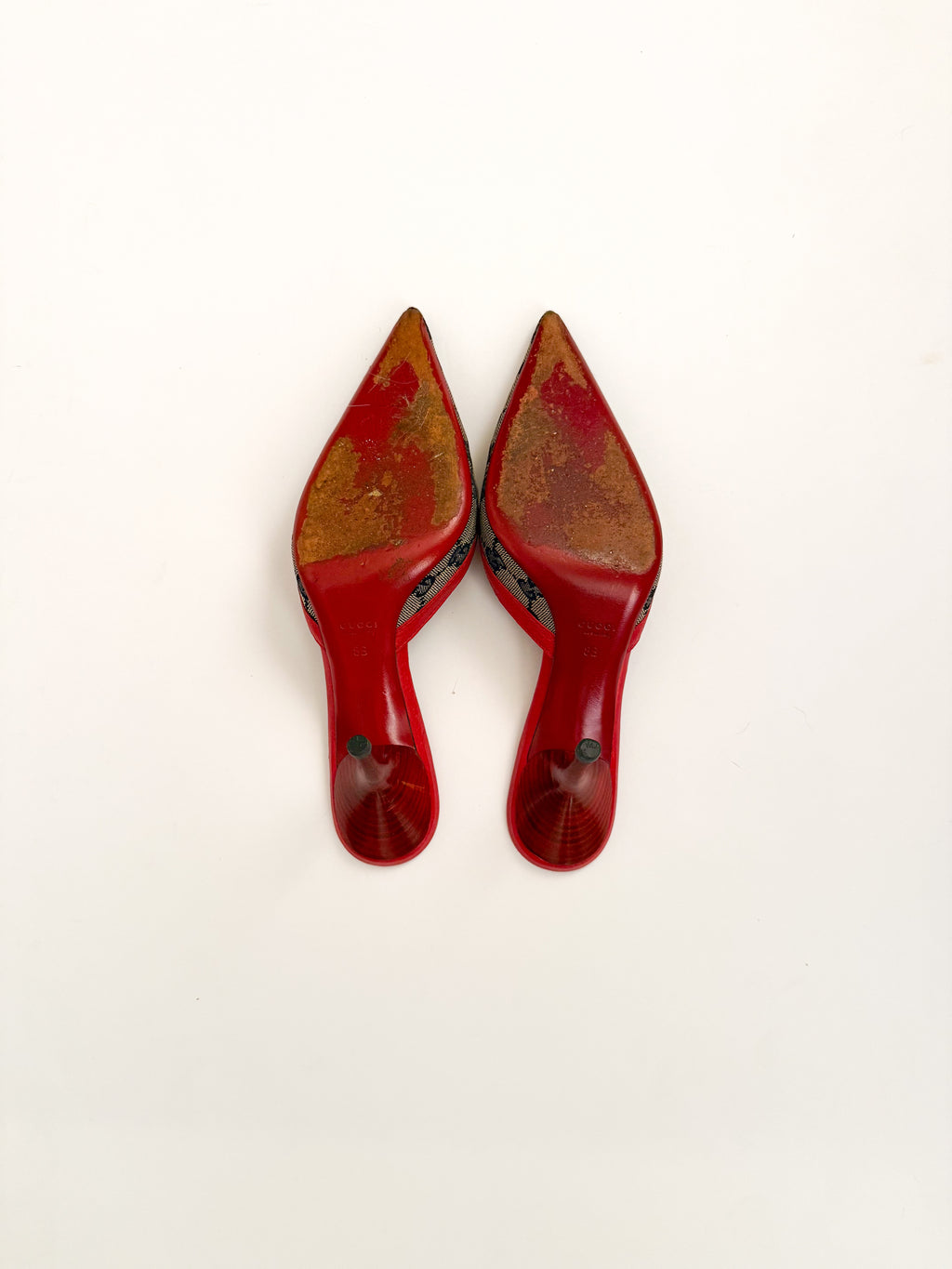 Gucci Red Leather Monogram Pointed Mules