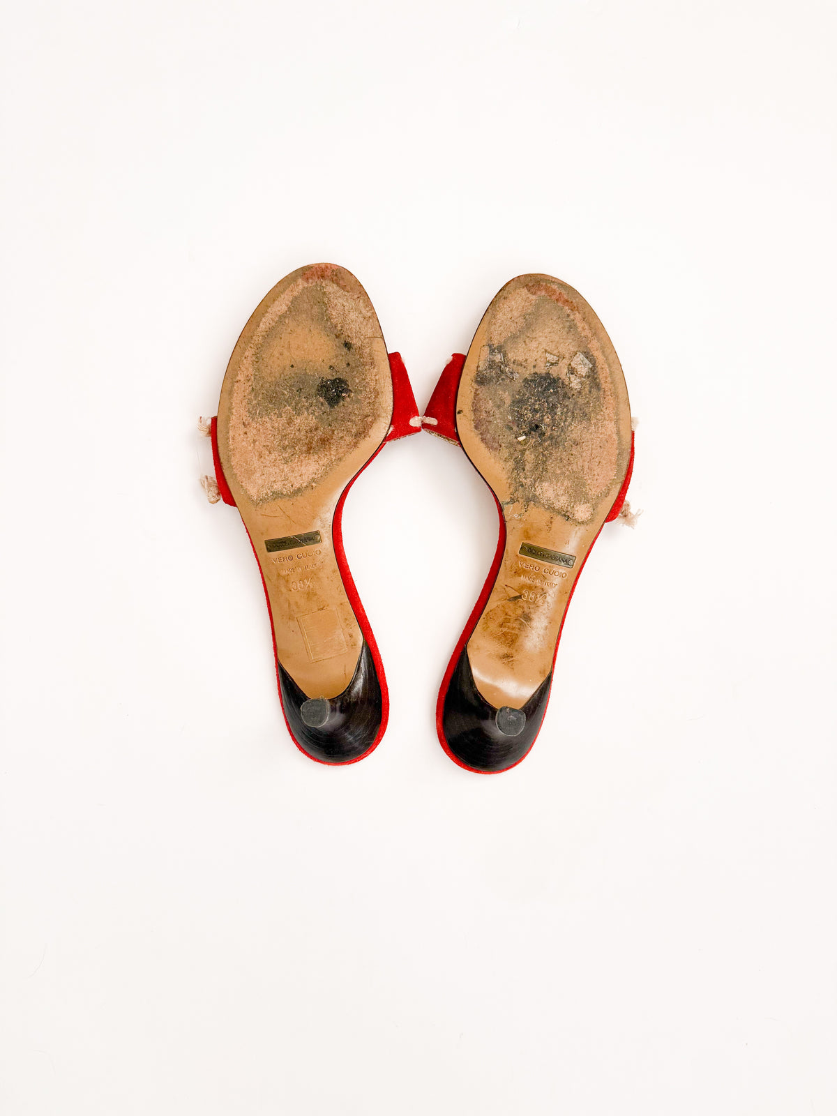 Dolce & Gabbana Red Suede Embroidered Kitten Heels