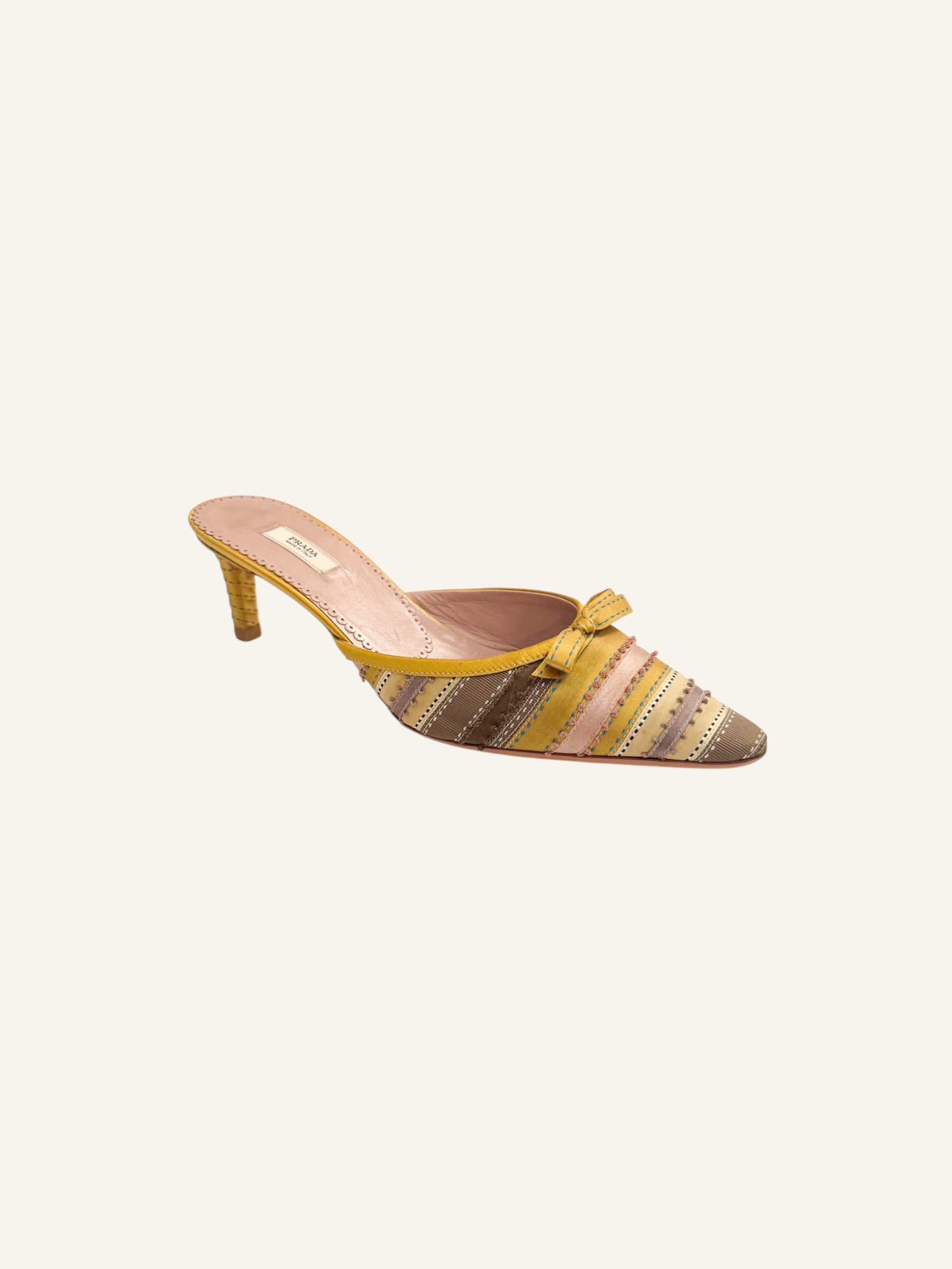 Prada Yellow Ribbon Satin Bow Mules