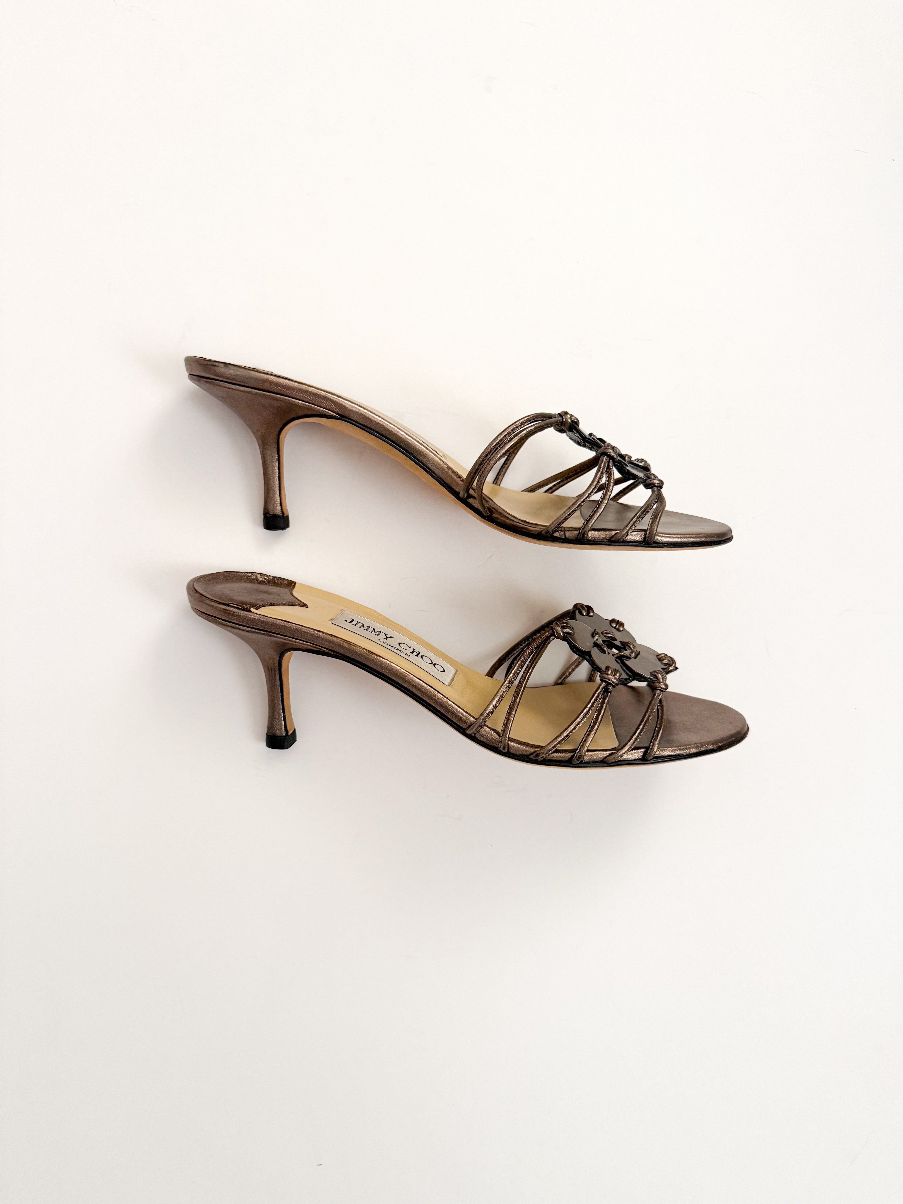Jimmy Choo Silver Flower Kitten Heels