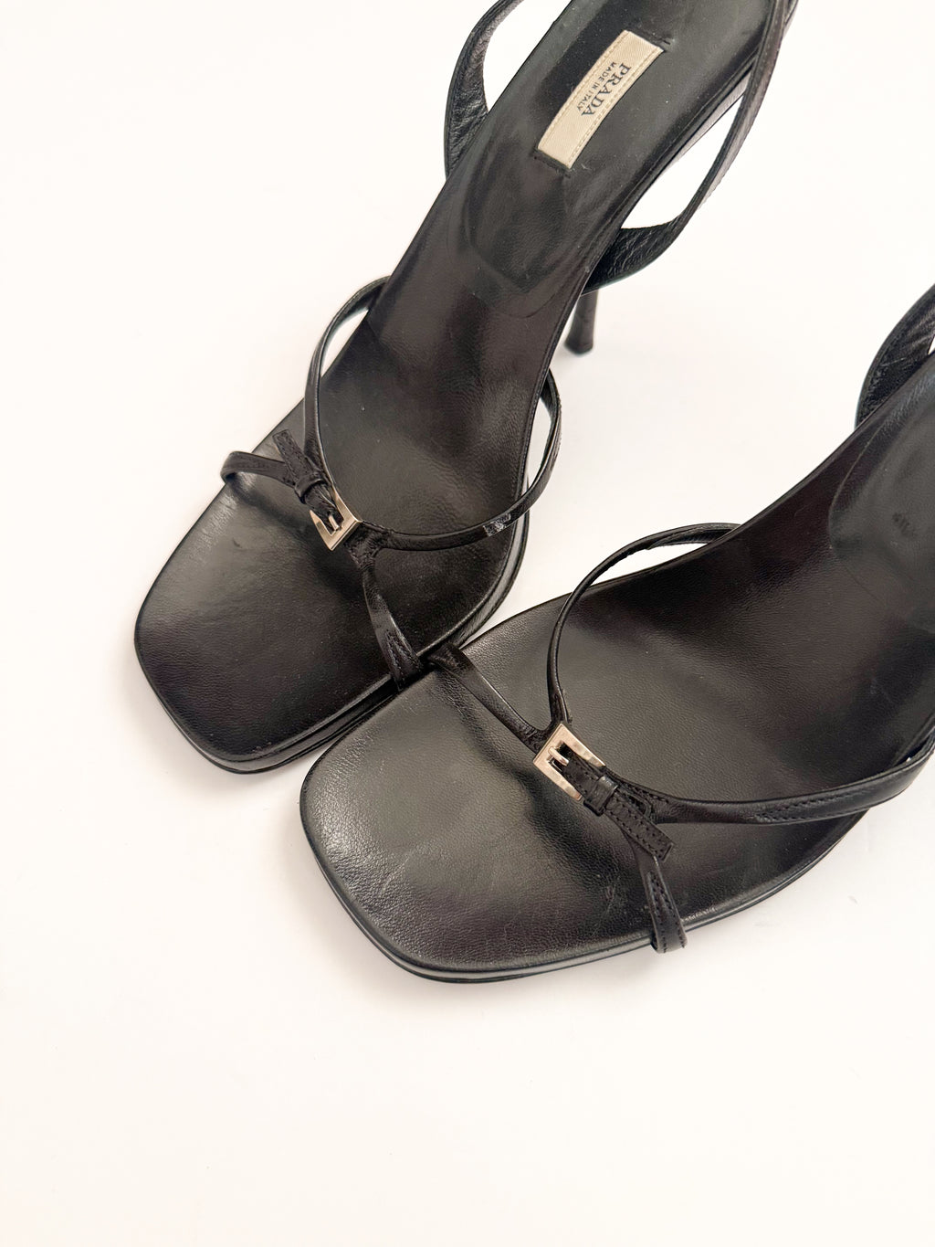 Prada Black Leather Buckle Slingback Heels