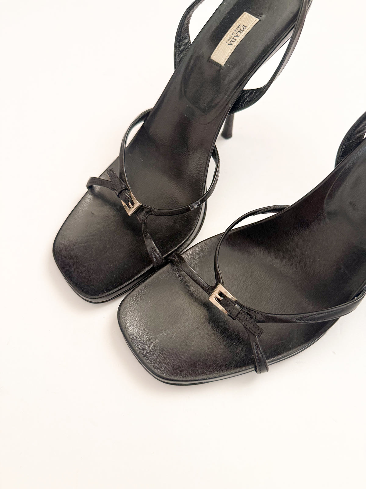 Prada Black Leather Buckle Slingback Heels