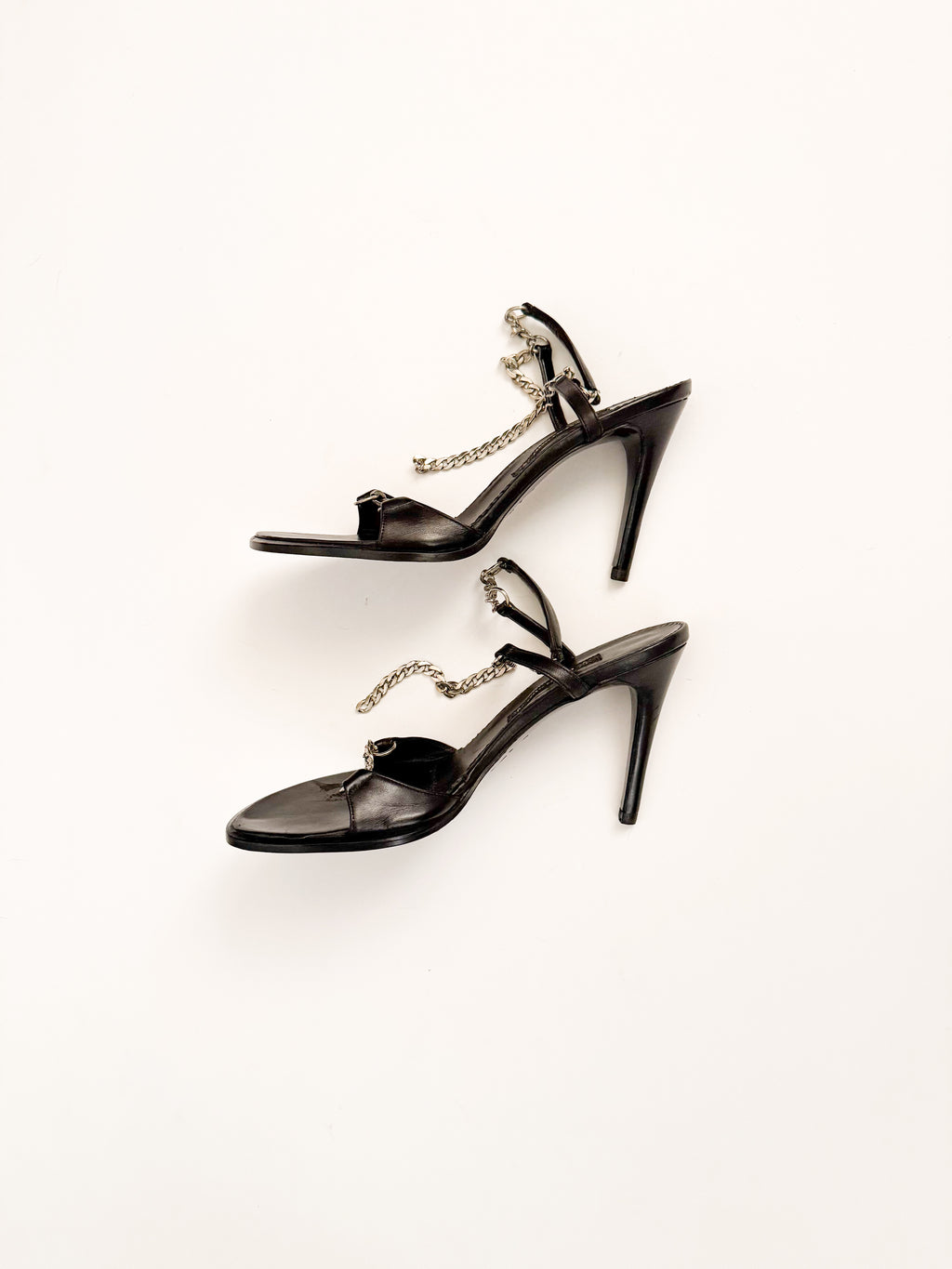 Plein Sud Black Leather Silver Chain Heels