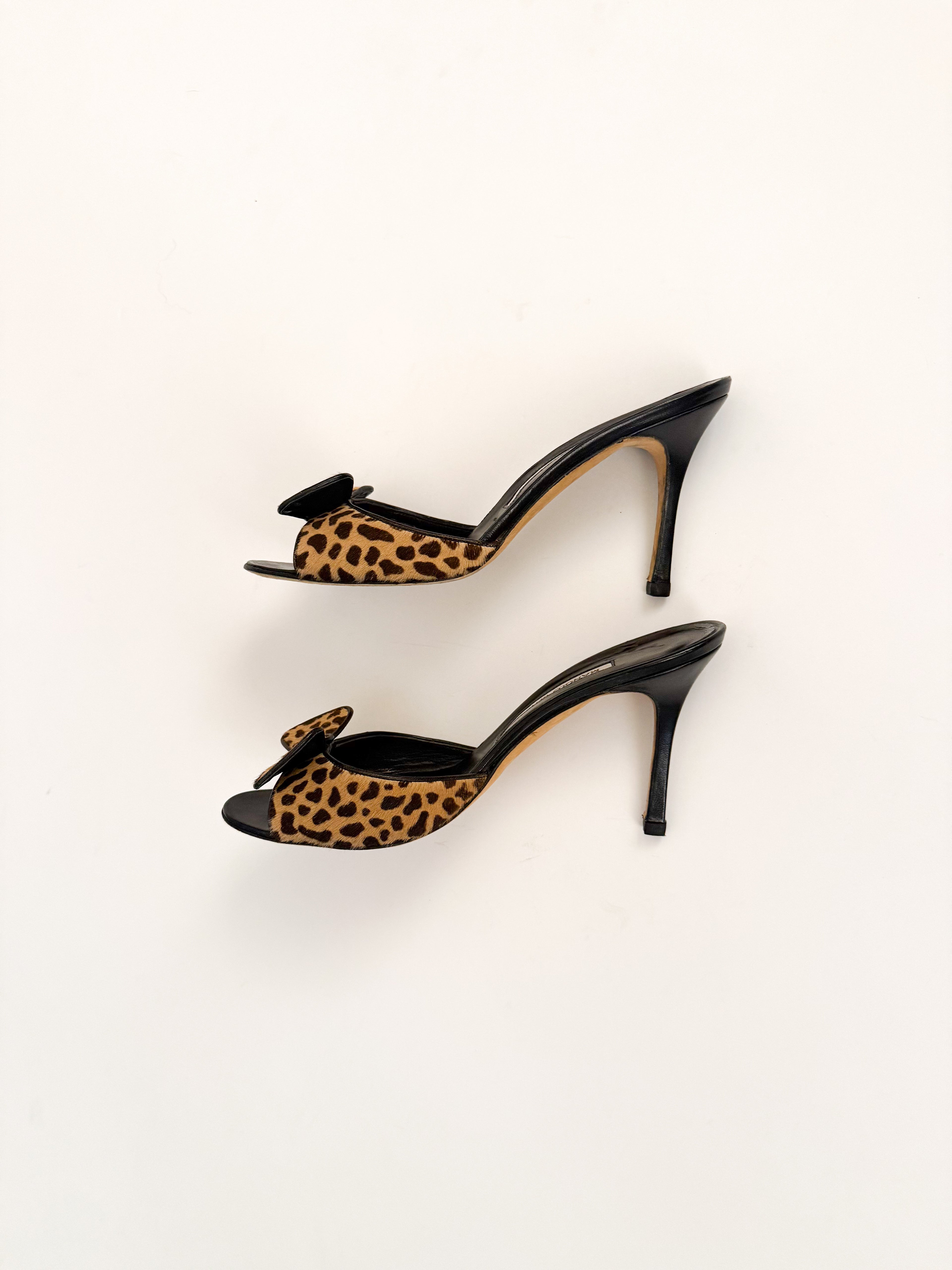 Manolo Blahnik Ponyhair Cheetah Print Bow Heels