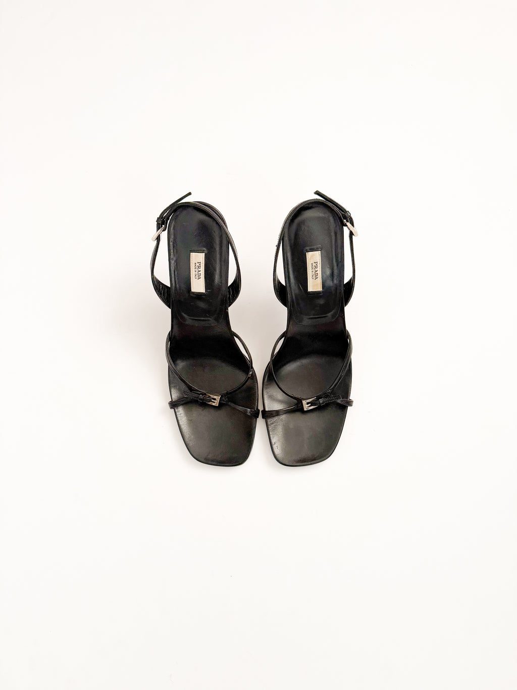 Prada Black Leather Buckle Slingback Heels