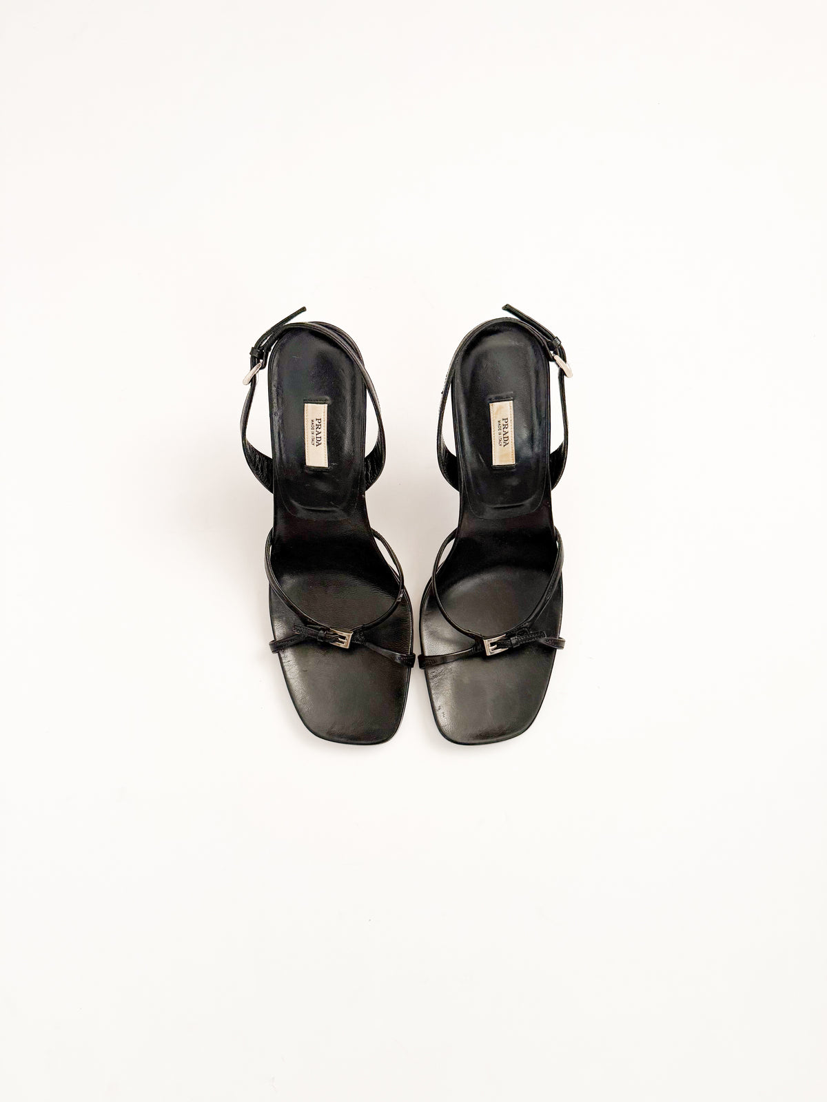Prada Black Leather Buckle Slingback Heels