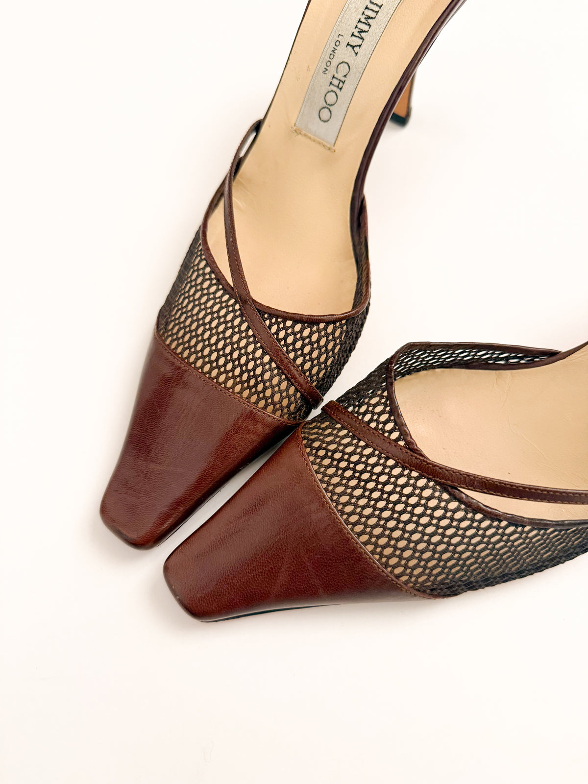Jimmy Choo Brown Mesh Leather Mules