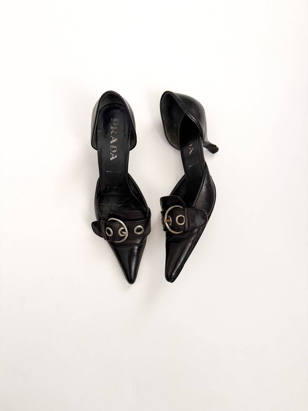 Prada S/S 2002 Black Buckle Leather d'Orsay Pumps
