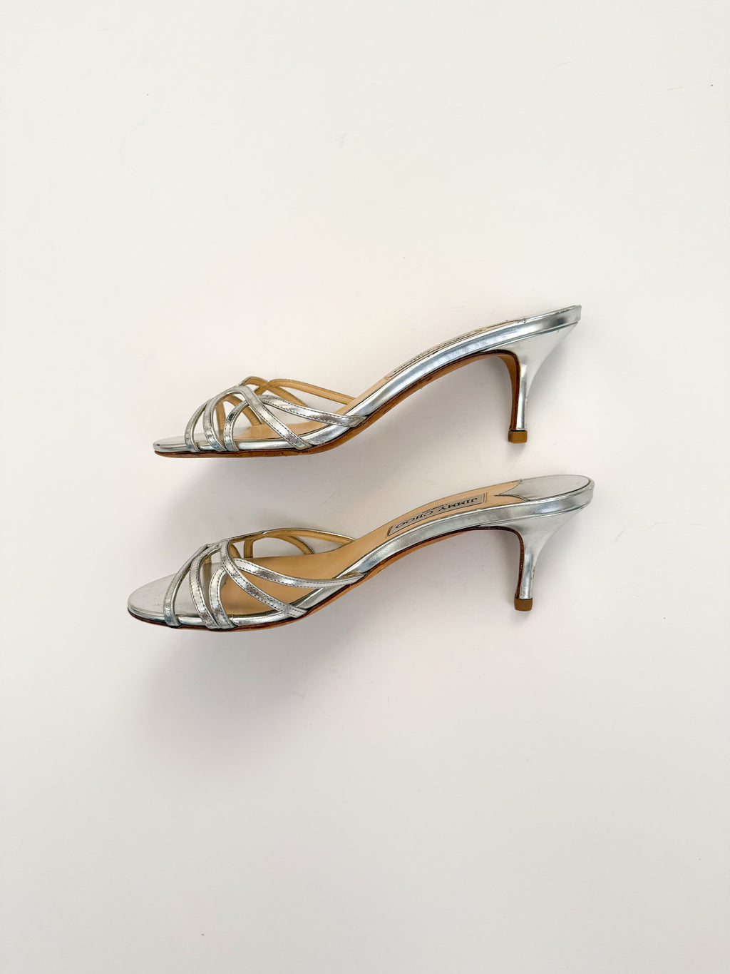 Jimmy Choo Metallic Silver Strappy Kitten Heels