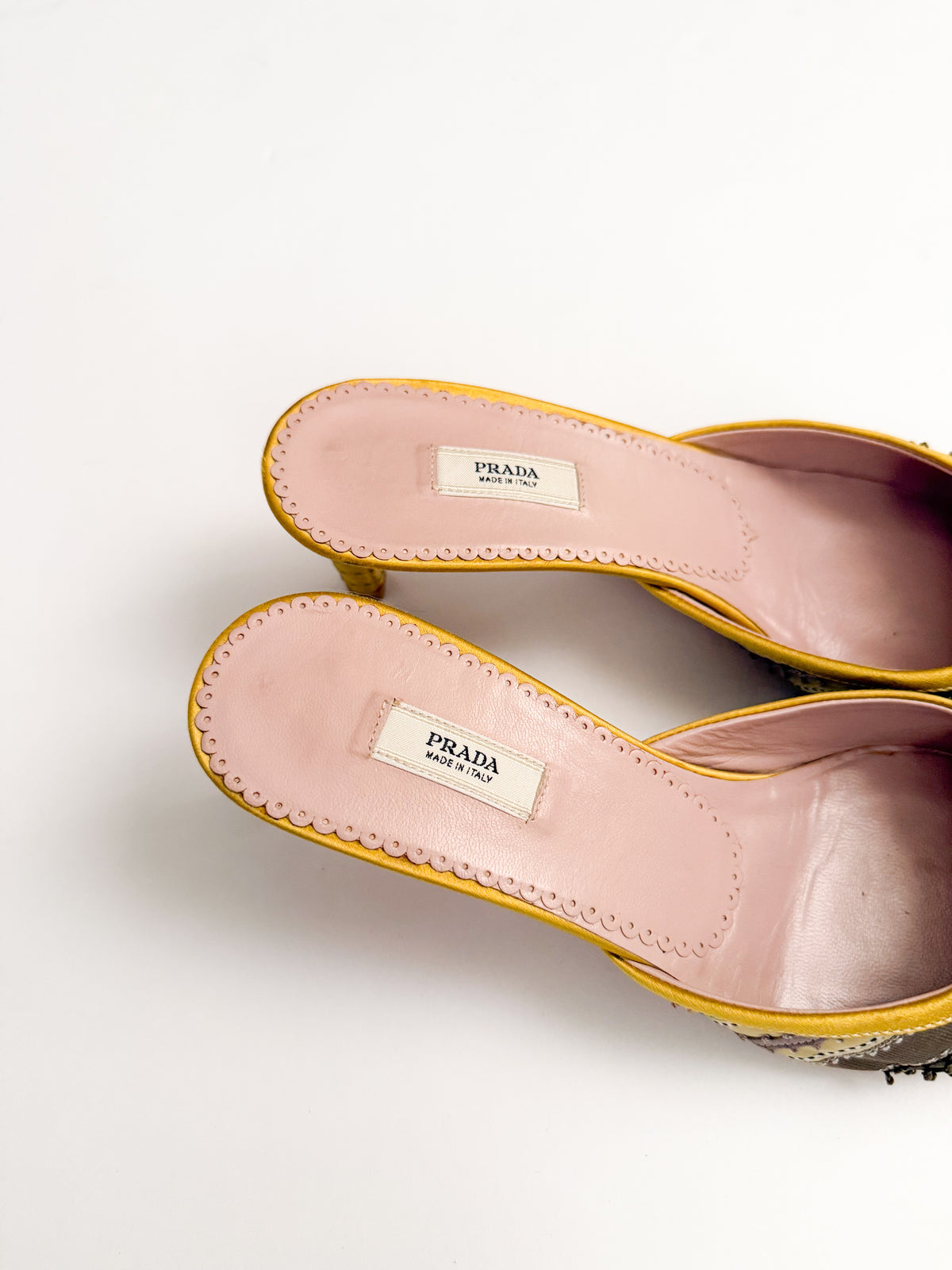 Prada Yellow Ribbon Satin Bow Mules
