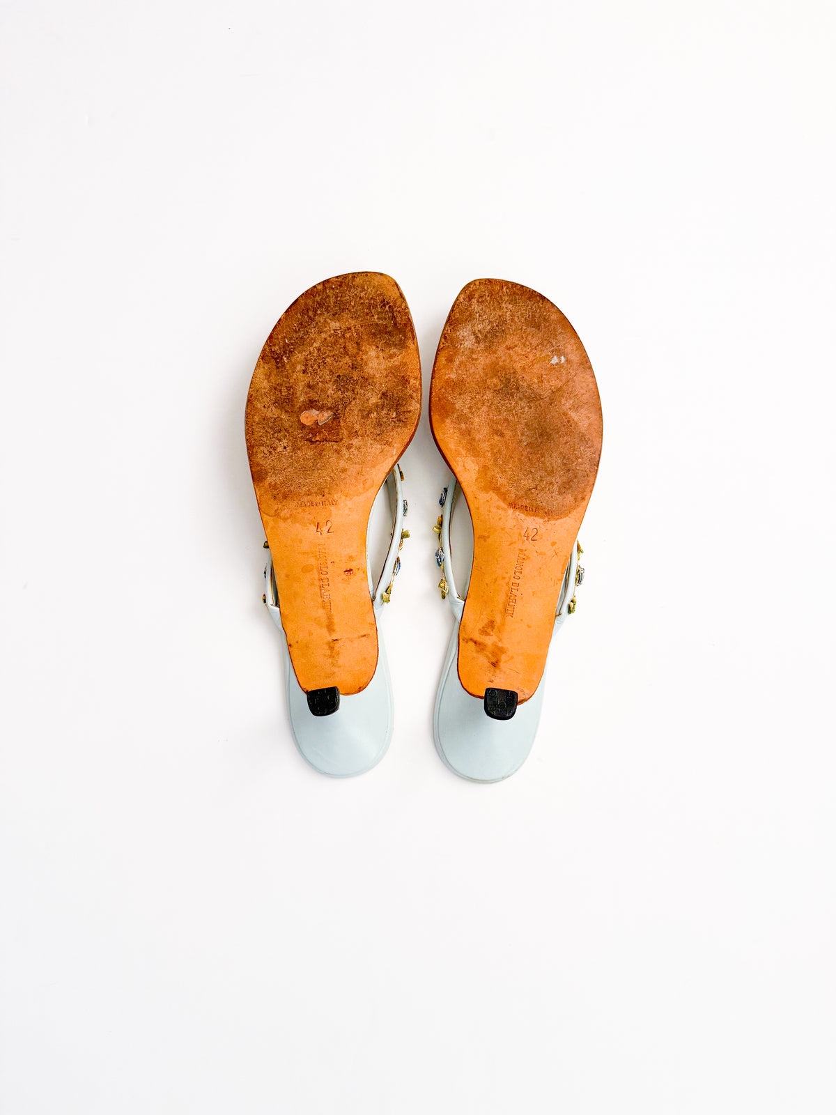 Manolo Blahnik Floral Blue Thong Heels