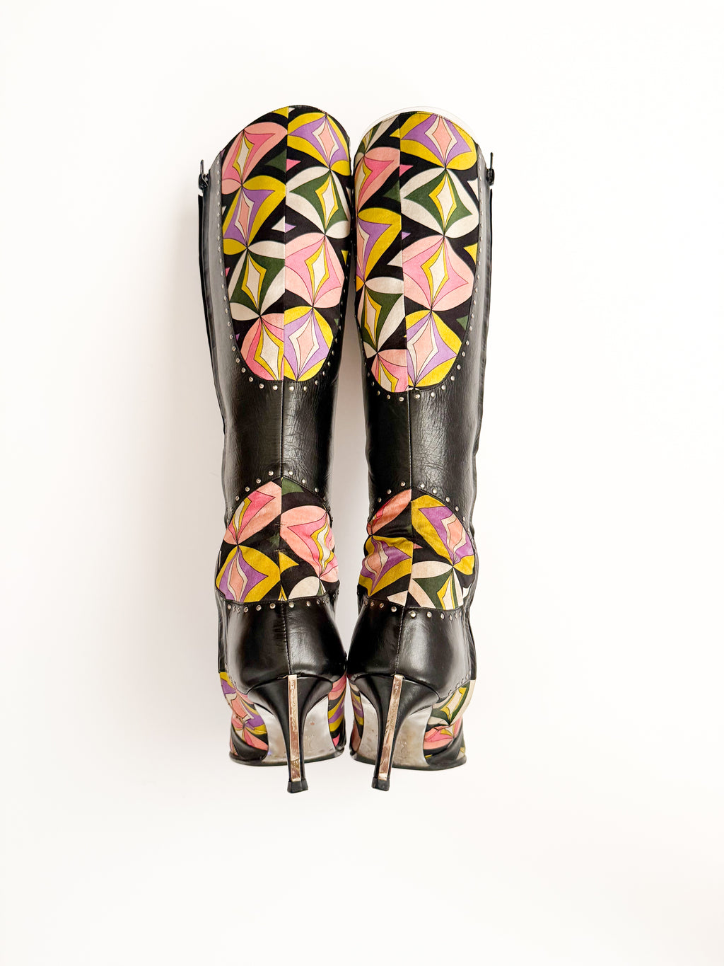 Emilio Pucci Geometric Black Leather Boots