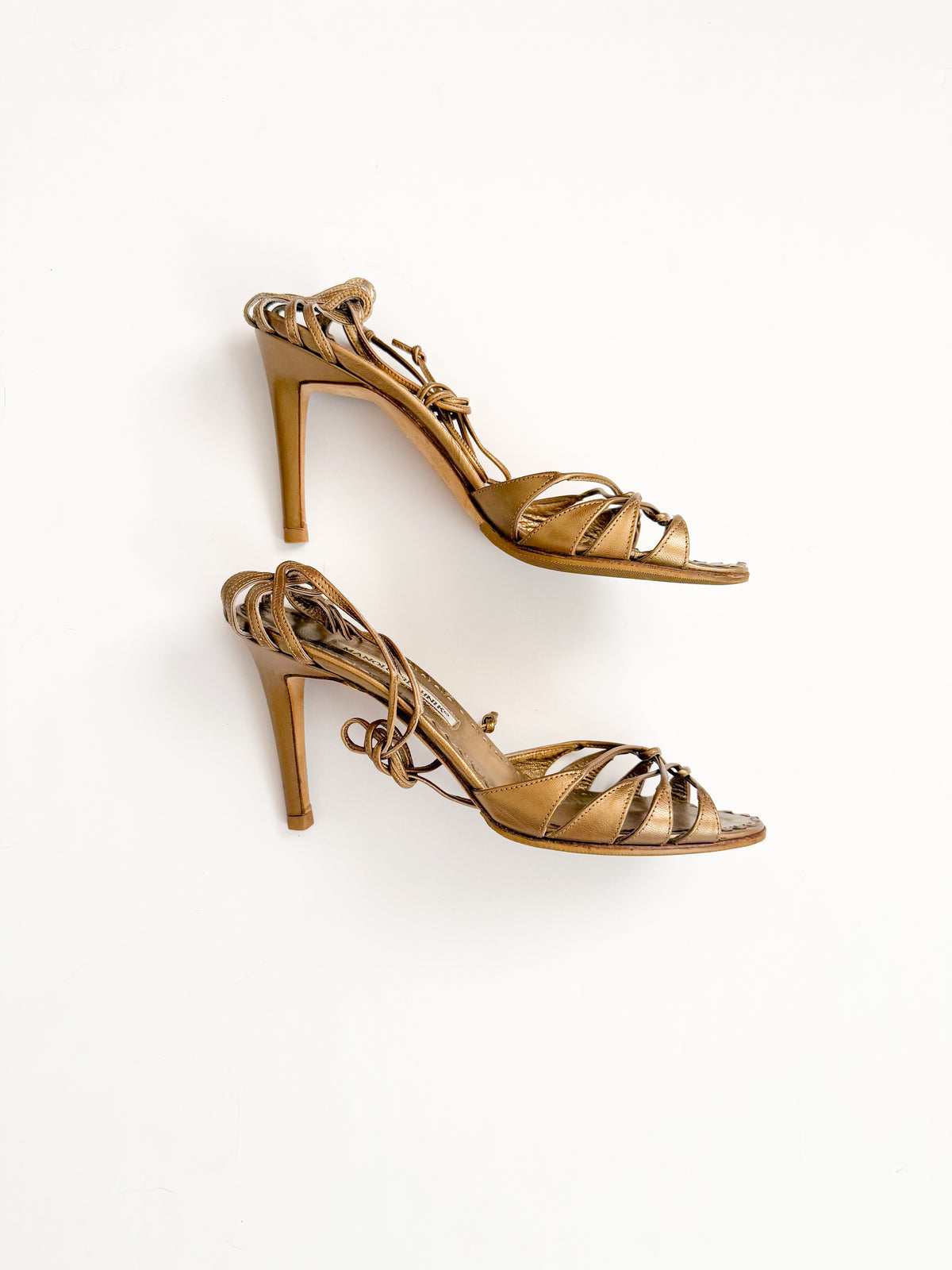 Manolo Blahnik Brown Metallic Strappy Heels