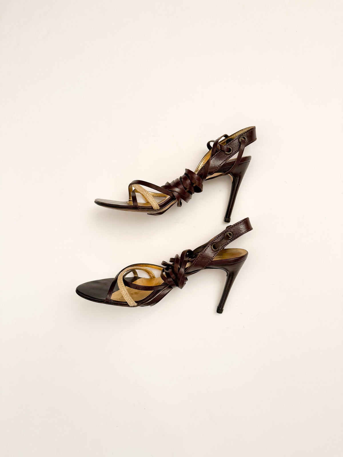 Dolce & Gabbana Brown Leather Lace Up Heels