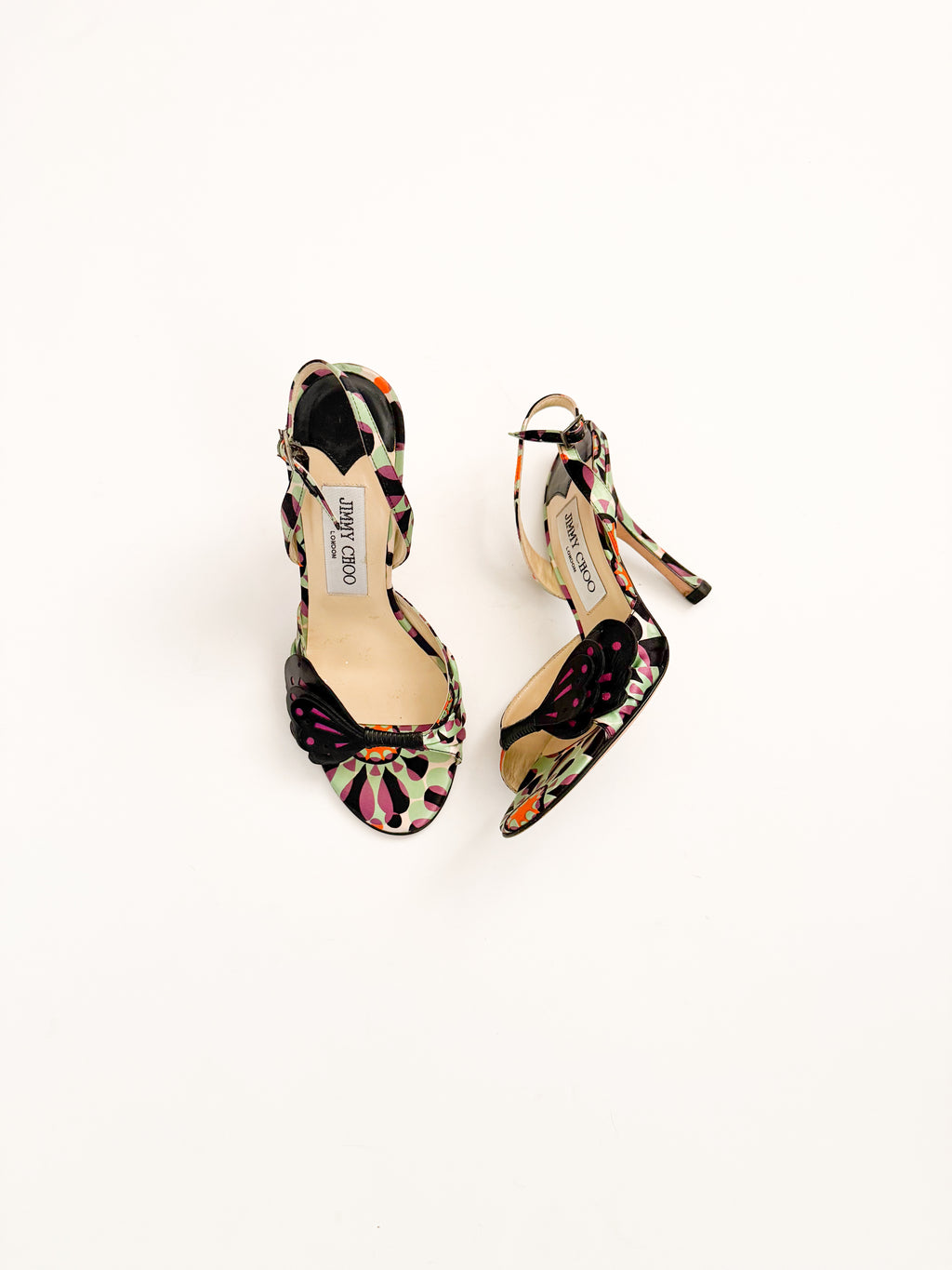 Jimmy Choo Butterfly Appliqué Satin Slingback Heels