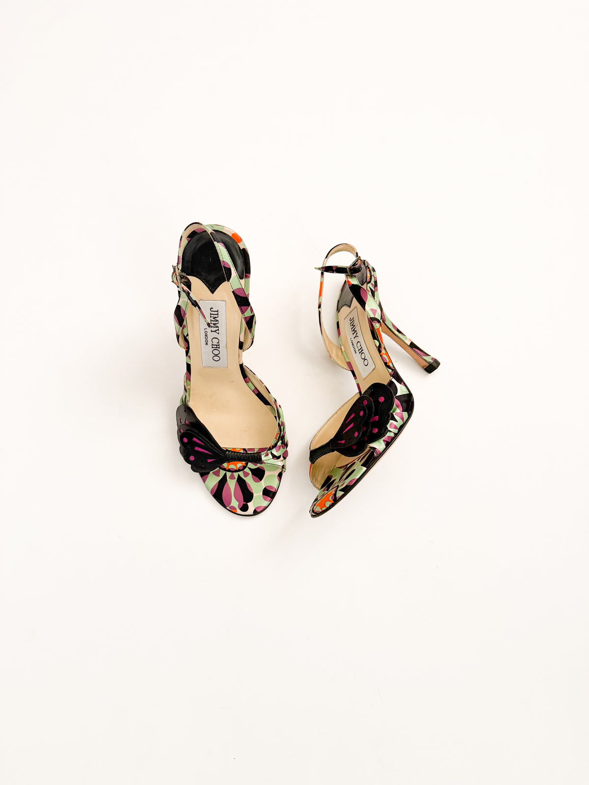 Jimmy Choo Butterfly Appliqué Satin Slingback Heels