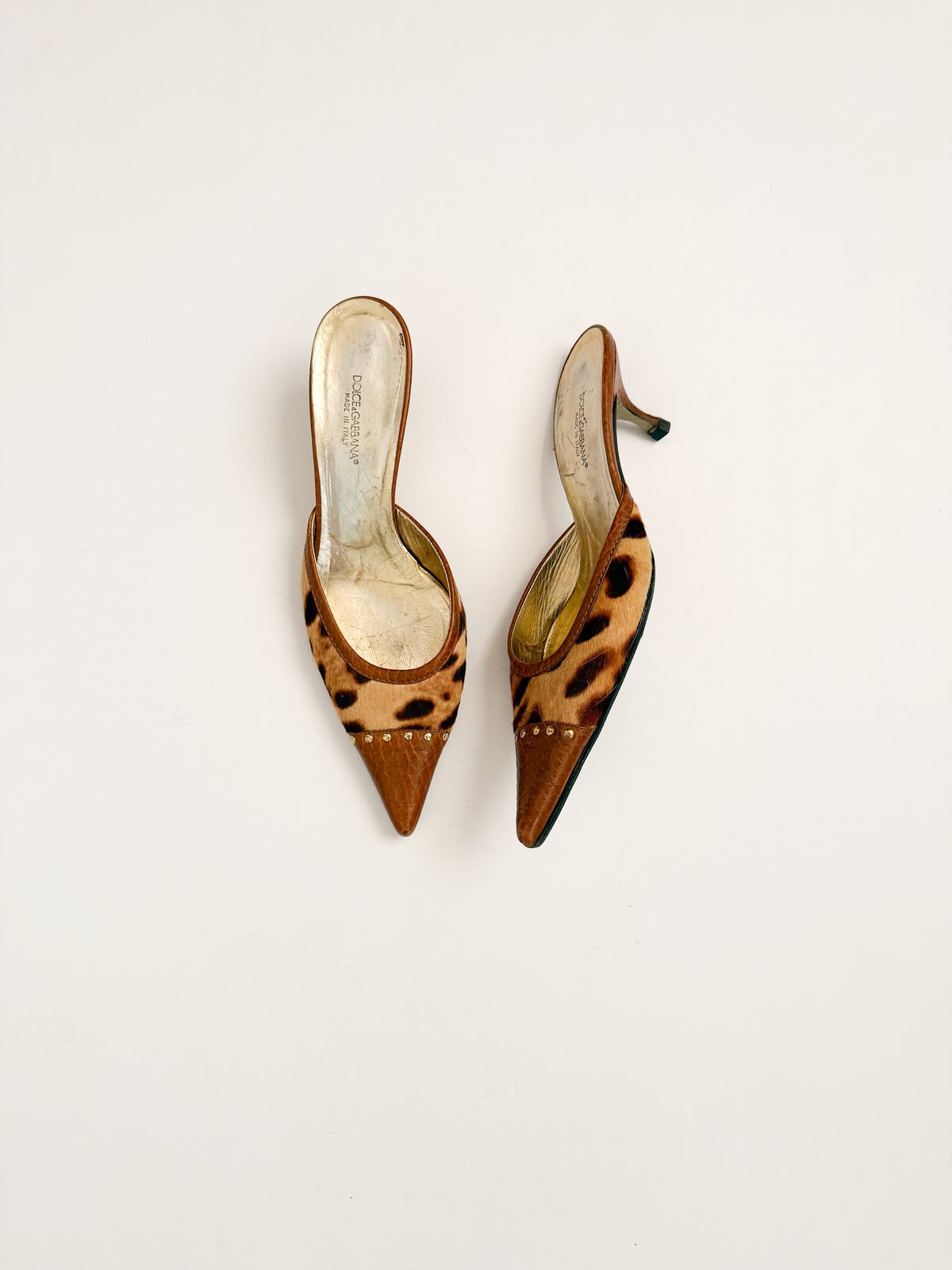Dolce & Gabbana Leopard Ponyhair Pointed Mules