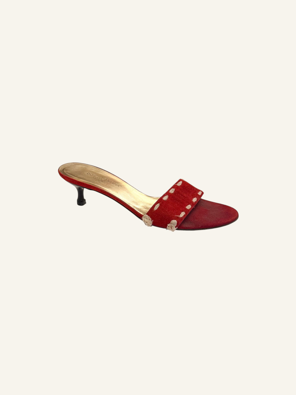 Dolce & Gabbana Red Suede Embroidered Kitten Heels