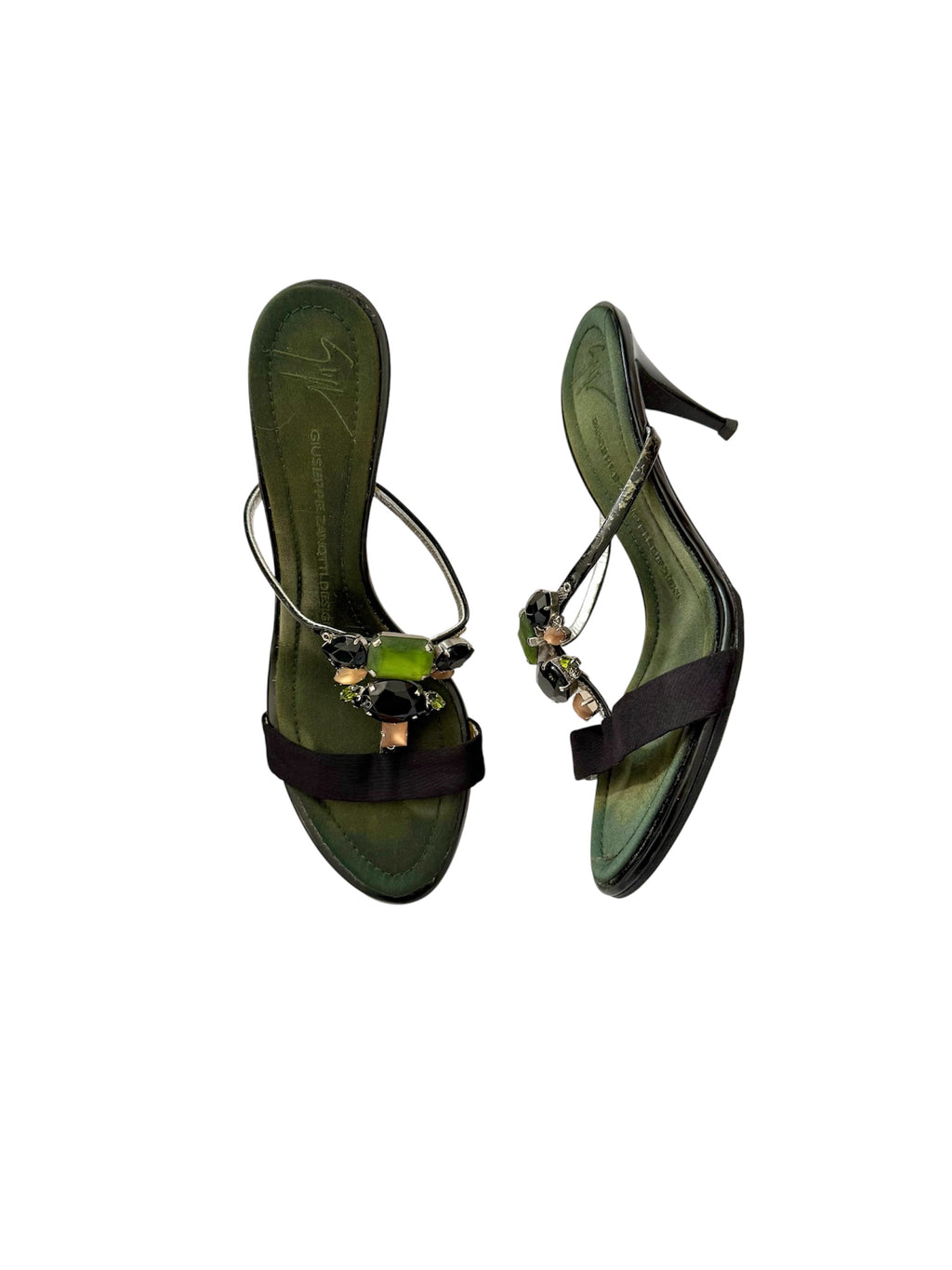 Giuseppe Zanotti Emerald Green & Black Jewel Crystal Heels