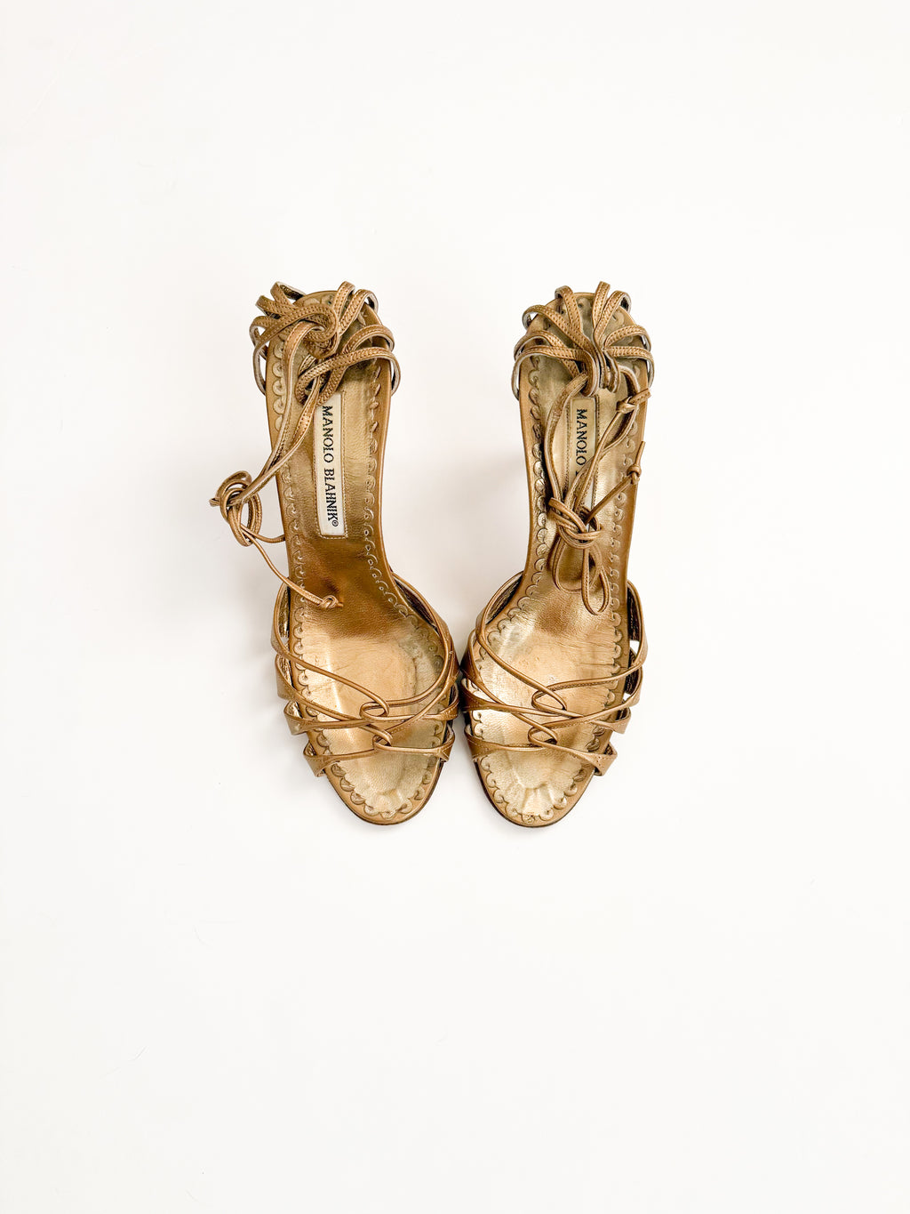 Manolo Blahnik Brown Metallic Strappy Heels
