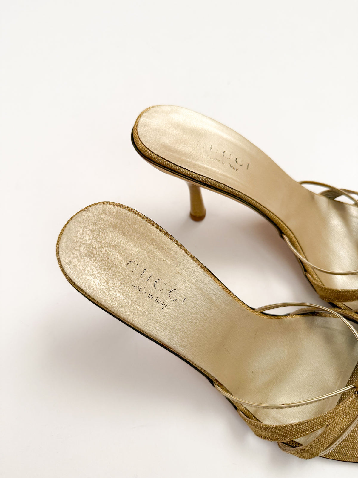 Gucci Gold Strappy Leather Heels