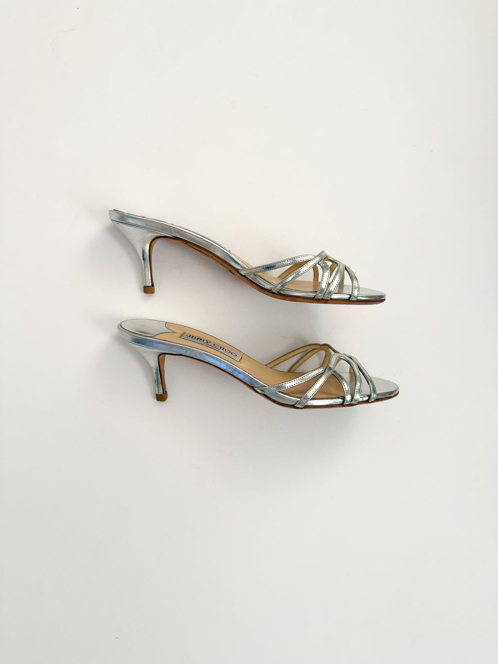 Jimmy Choo Metallic Silver Strappy Kitten Heels