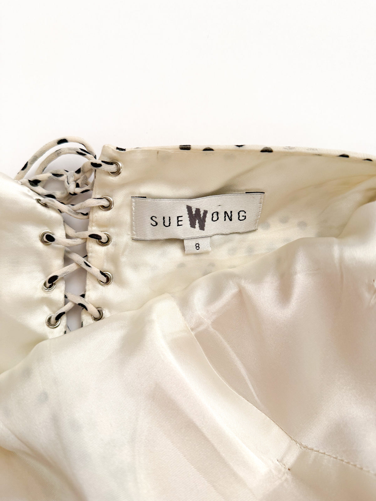 Sue Wong Ivory Silk Polka Dot Corset Halter Dress