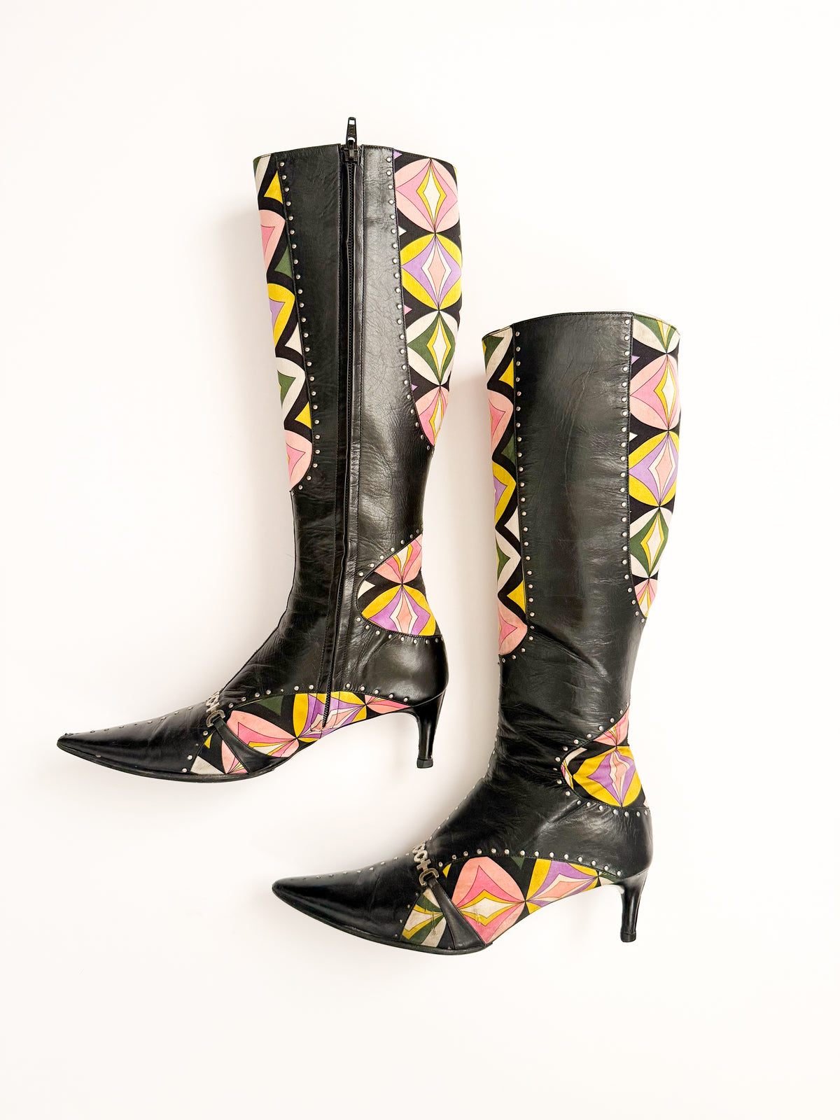 Emilio Pucci Geometric Black Leather Boots