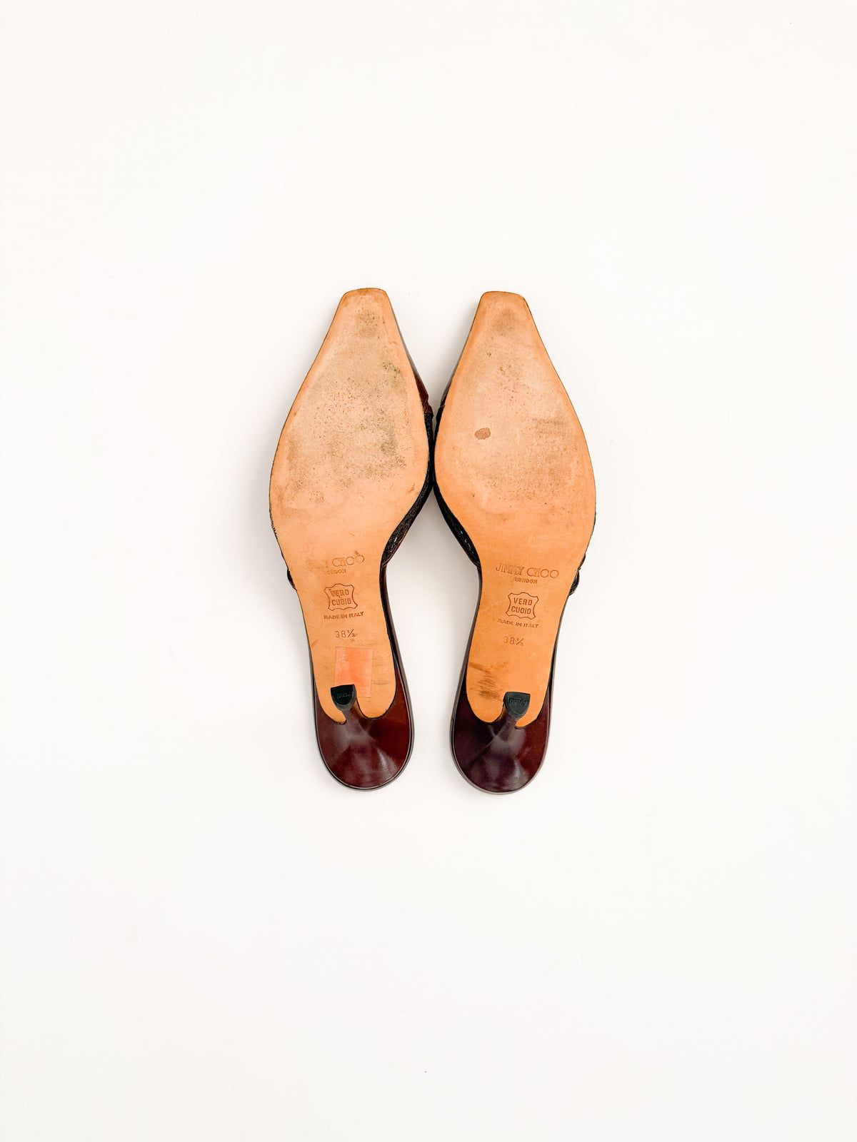 Jimmy Choo Brown Mesh Leather Mules