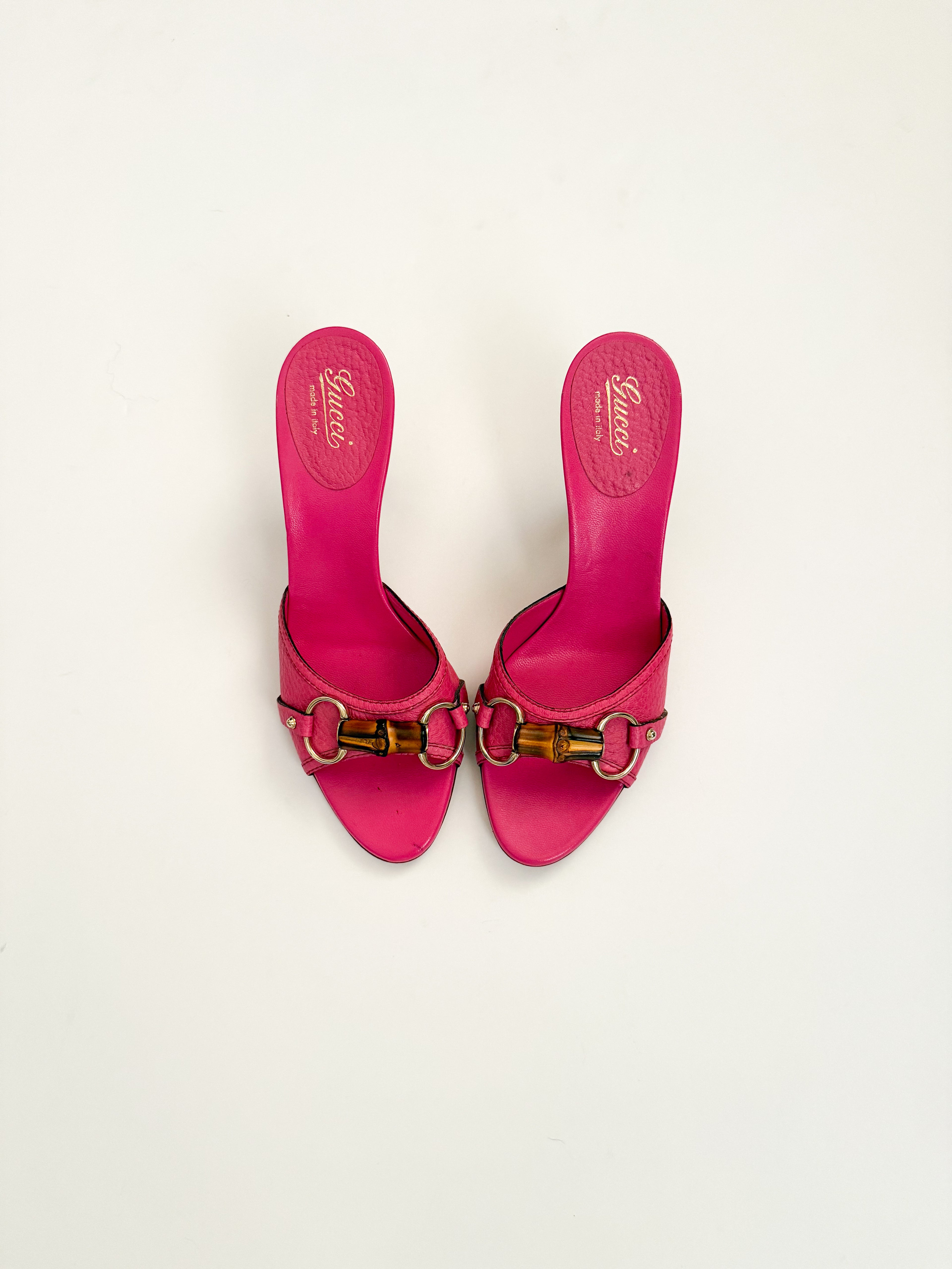 Gucci Pink Leather Bamboo Heels