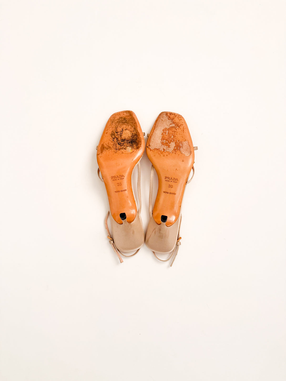 Prada Rosebud Nude Satin Slingback Heels