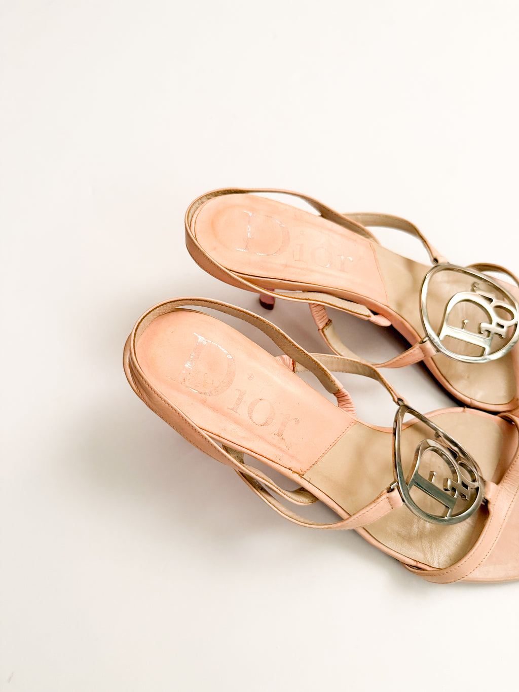 Christian Dior Pink Leather Logo Slingback Heels