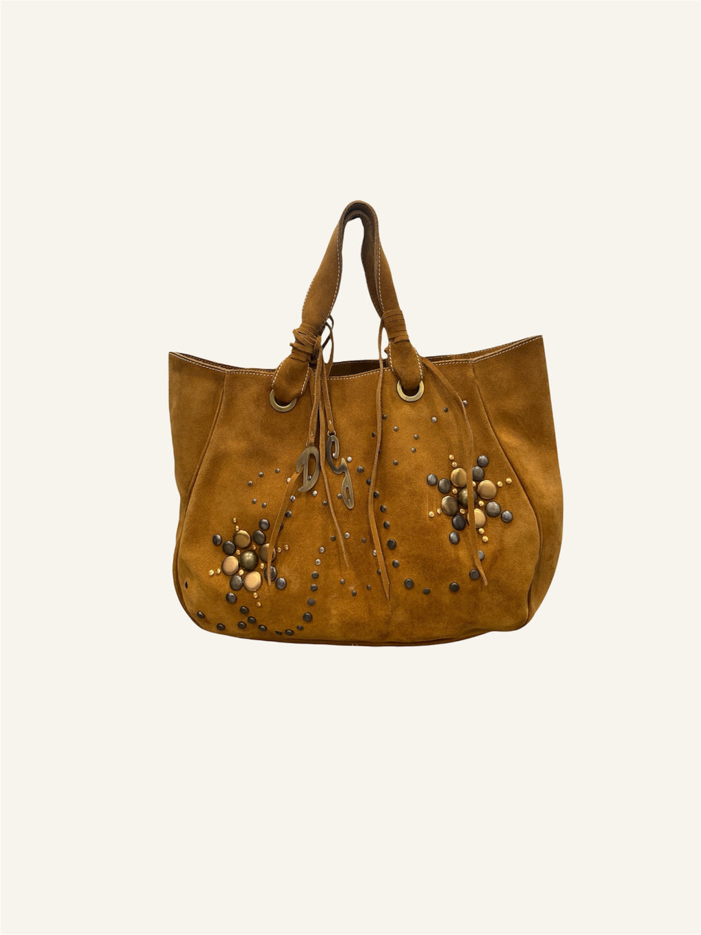 Dolce & Gabbana Tan Suede Studded Fringe Tote